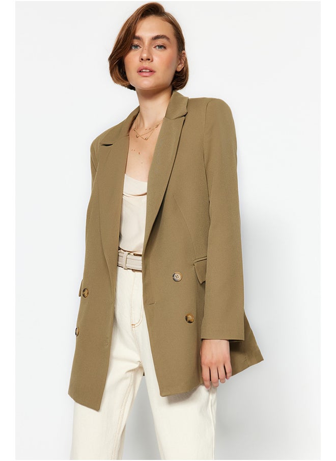 Light Khaki Oversized Woven Blazer Jacket with Lined and Button TWOAW22CE0167