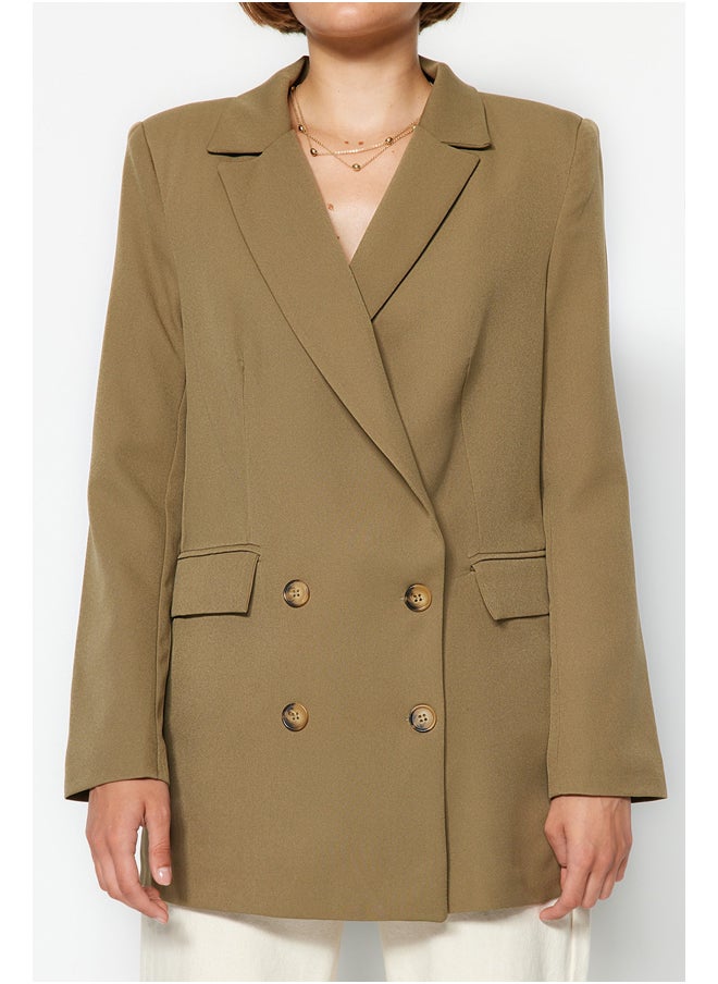 Light Khaki Oversized Woven Blazer Jacket with Lined and Button TWOAW22CE0167