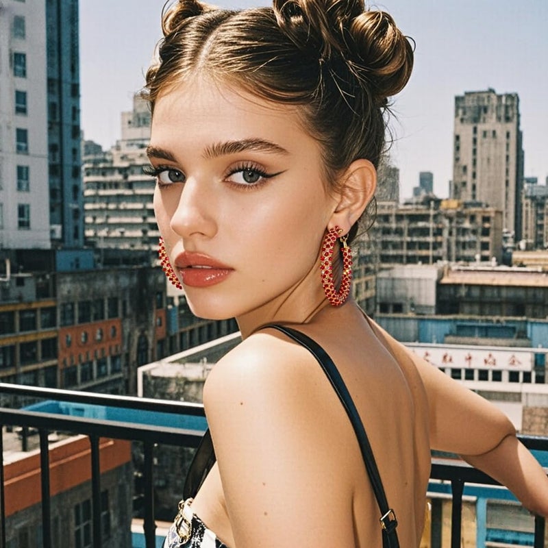 CSIYANJRY99 Red Hoop Earrings for Women Big Hoop Earrings Sparkly Rhinestone Earring Large Hoops Earring Prom Jewelry Gifts Christmas Accessorie - Image 4