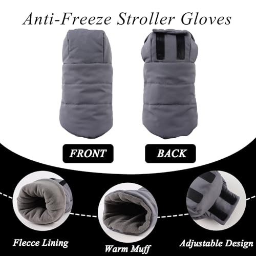 Zsedrut Stroller Gloves Universal Winter AntiFreeze Stroller Mittens Water Repellent Hand Warmer Muff Fleece LinedWinter Stroller Accessories Gray - Image 3