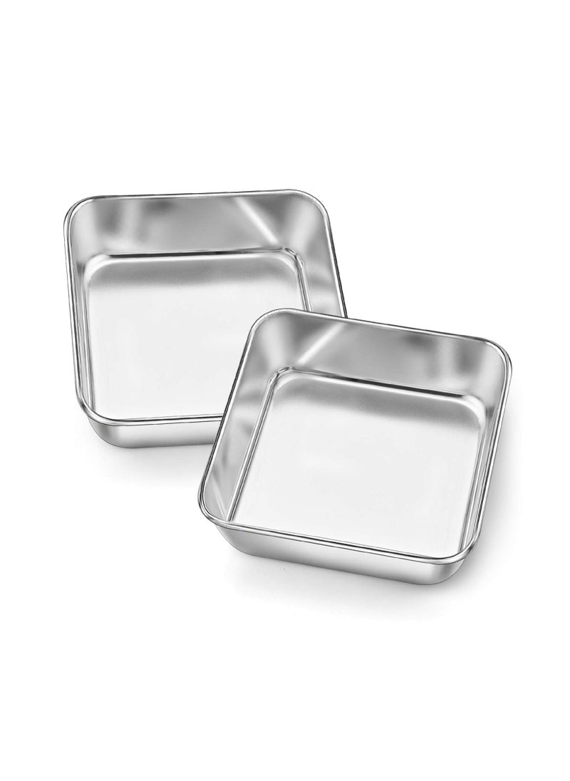 P&P CHEF PP CHEF Square Baking Cake Pans Small Stainless Steel Lasagna Brownie Pan For Birthday Cake Bread Pie Nontoxic  Durable Smooth Rim  Leakproof Oven  Dishwasher Safe 6 Inch  2 Pcs 