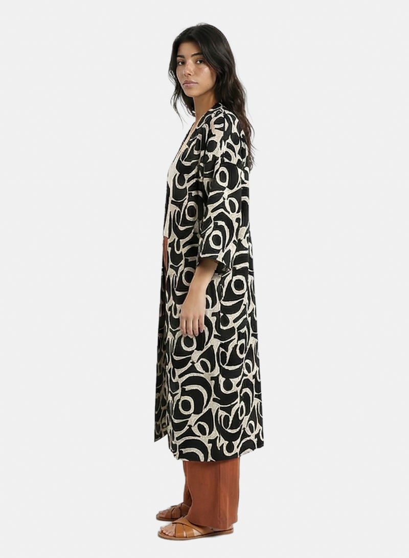 RAVIN Women Abstract Graphic Longline Kimono Cardigan - Image 3