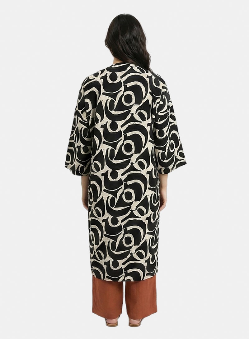 RAVIN Women Abstract Graphic Longline Kimono Cardigan - Image 2