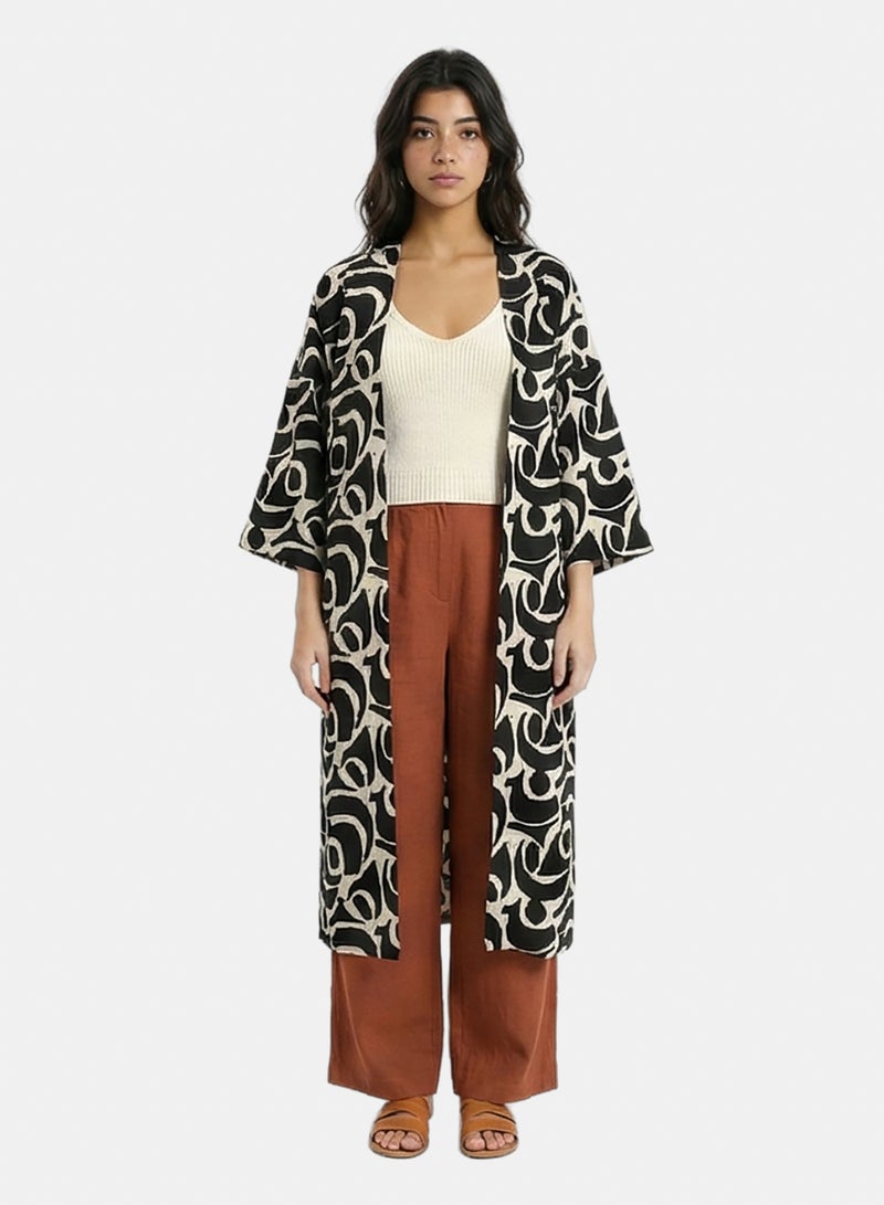 RAVIN Women Abstract Graphic Longline Kimono Cardigan - Image 1