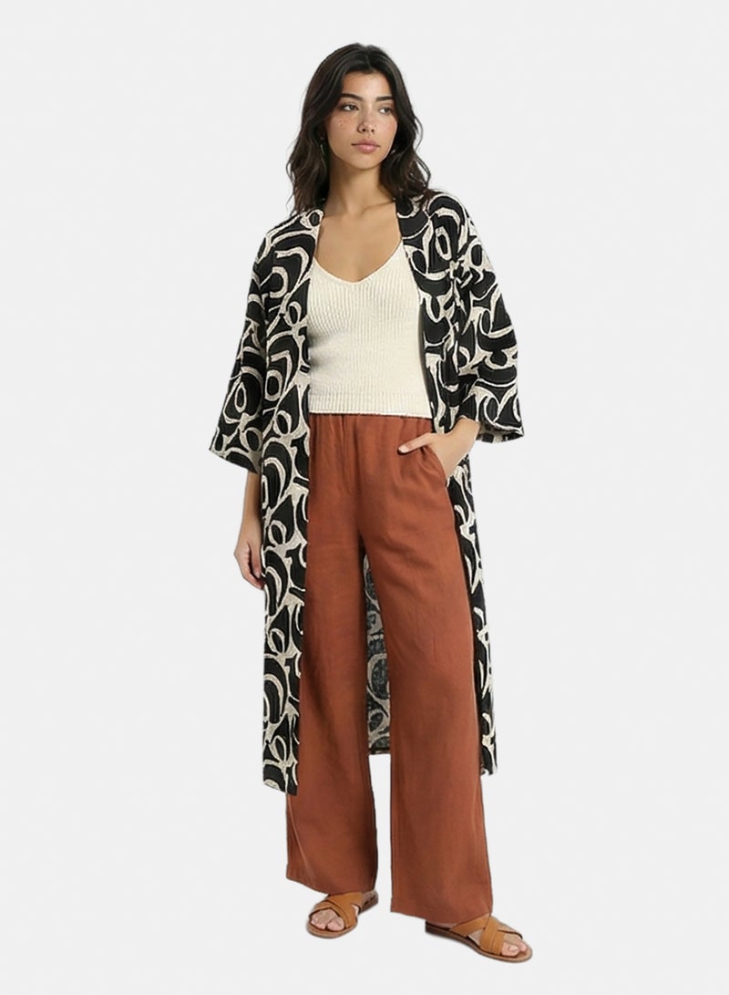 RAVIN Women Abstract Graphic Longline Kimono Cardigan - Image 4