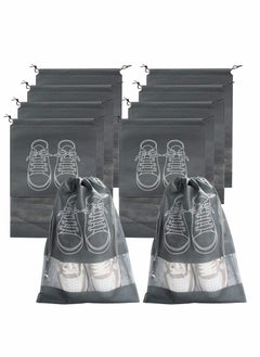 Excefore Travel Shoe Bag,Non-Woven Storage Dustproof with Rope for Men and Women Large Shoes Pouch Packing Organizers, Black - 10 PCS,Grey  - Image 1