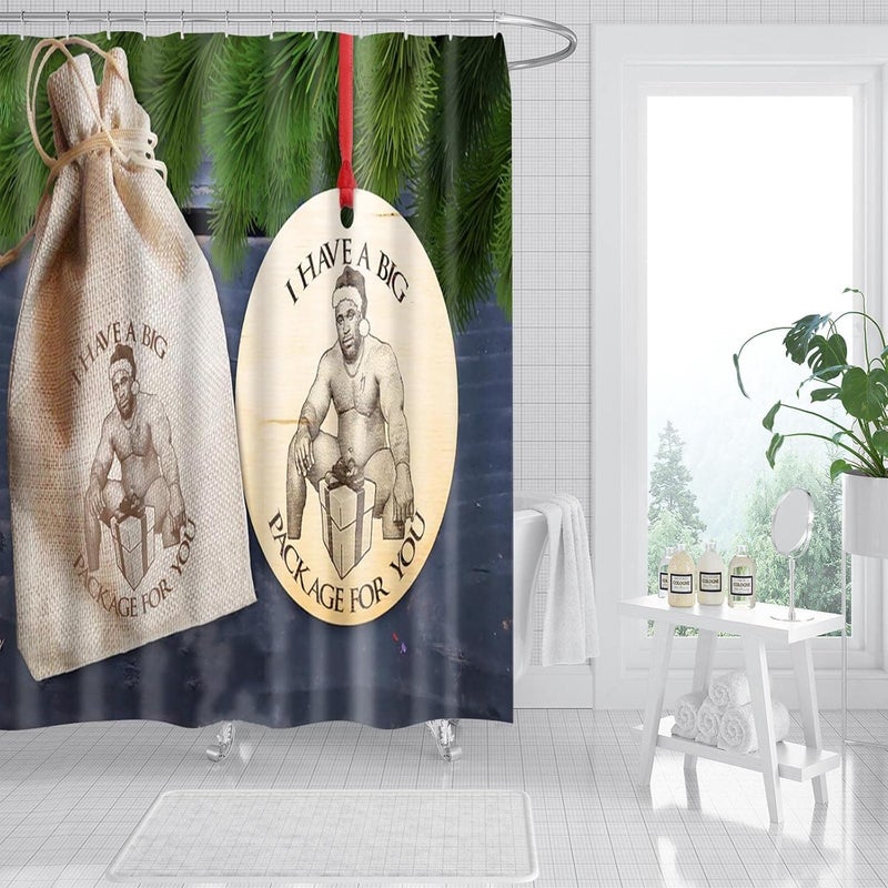 comfrt 2pcs Christmas Shower Curtain for Bathroom, Christmas Shower Curtain with Various Patterns Bathroom Curtain Printing Shower Curtain, Xmas Cute Holiday Fabric Bath Accessories Decor - Image 3