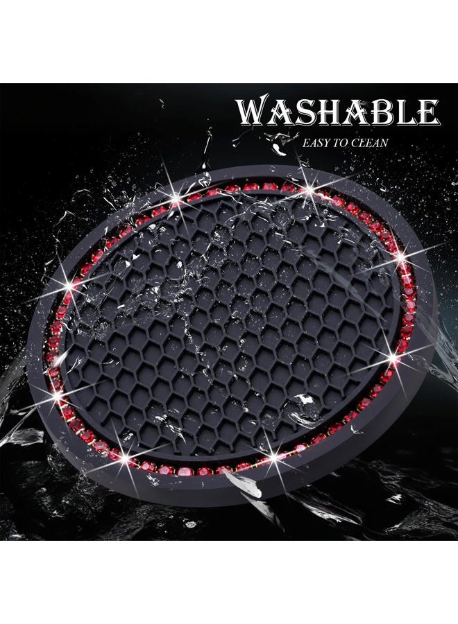 MEAJOO 2PCS Bling Cup Holder Coaster, 2.75 Inch Auto Car Cup Holder Insert Coasters, Soft Silicone Anti-Slip Shockproof, Universal Vehicle Interior Accessories for Women Girls (Black & Red) - Image 5