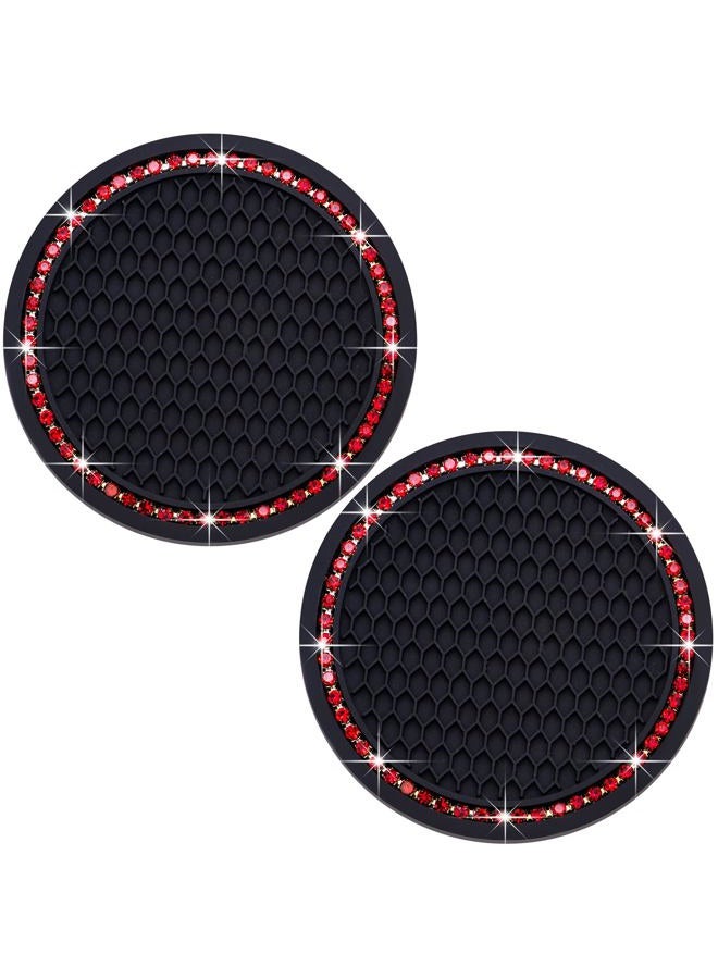 MEAJOO 2PCS Bling Cup Holder Coaster, 2.75 Inch Auto Car Cup Holder Insert Coasters, Soft Silicone Anti-Slip Shockproof, Universal Vehicle Interior Accessories for Women Girls (Black & Red) - Image 1