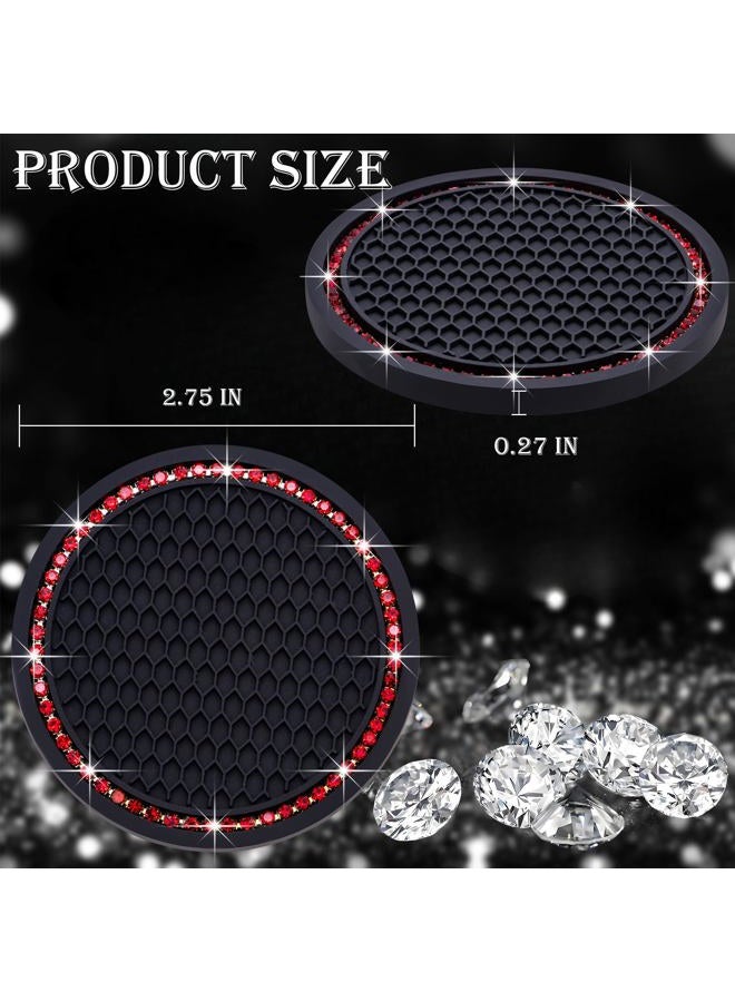 MEAJOO 2PCS Bling Cup Holder Coaster, 2.75 Inch Auto Car Cup Holder Insert Coasters, Soft Silicone Anti-Slip Shockproof, Universal Vehicle Interior Accessories for Women Girls (Black & Red) - Image 2
