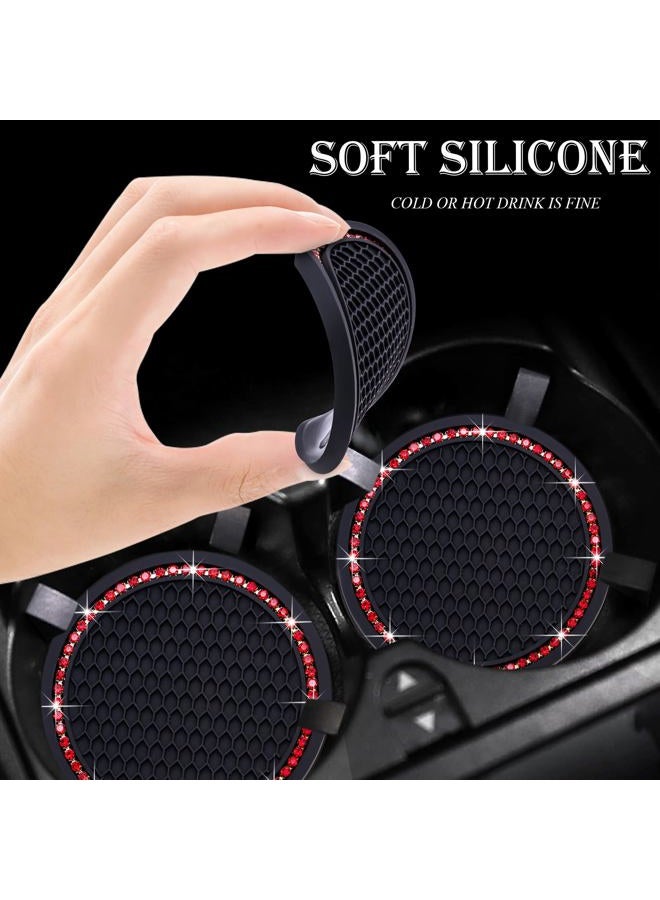 MEAJOO 2PCS Bling Cup Holder Coaster, 2.75 Inch Auto Car Cup Holder Insert Coasters, Soft Silicone Anti-Slip Shockproof, Universal Vehicle Interior Accessories for Women Girls (Black & Red) - Image 4