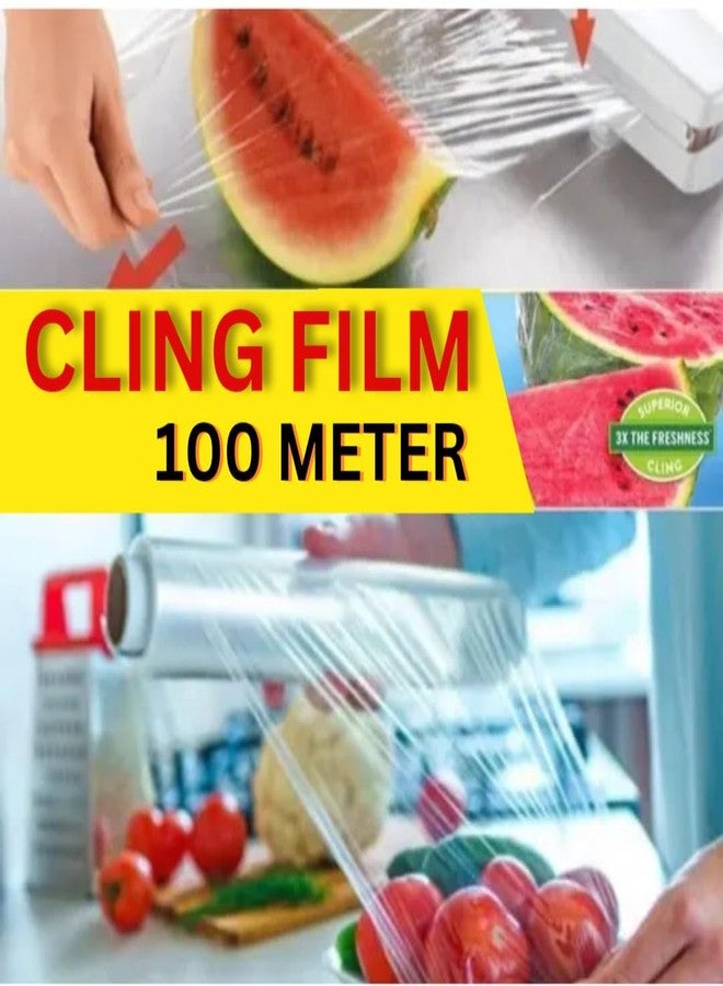SEE Cling Film Wrap Food Biodegradable Multipurpose Food Wrapper Non-Stick Microwave Safe Vegitables and Fruit Wrapper (100 Meters guranted) Pack of Two (2) - Image 1
