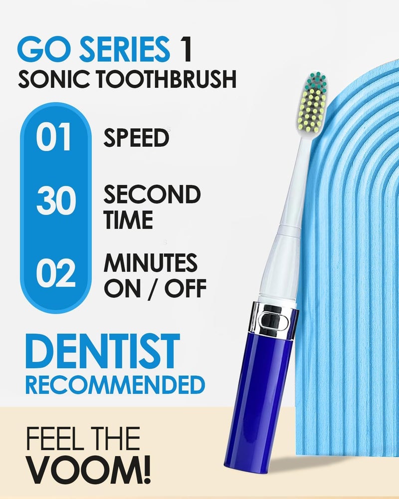 VOOM SONIC Go 1 Series Travel Electric Toothbrush | Travel Toothbrushes - Battery Operated Toothbrush for Adults & Kids, Dentist Recommended Toothbrush, Portable w/ 2 Minute Timer (Royal Blue) - Image 2
