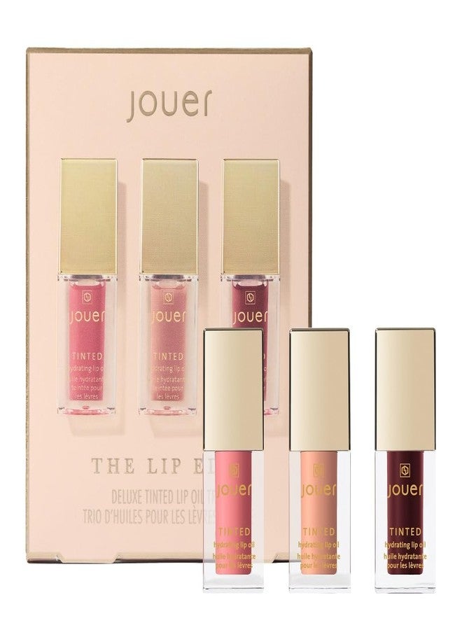 Jouer The Lip Edit Deluxe Tinted Lip Oil Trio, Hydrating, High Shine, Non-Sticky Set with Apricot, Jojoba, Vitamin E, Makeup Gift, 3 Shades - Image 1