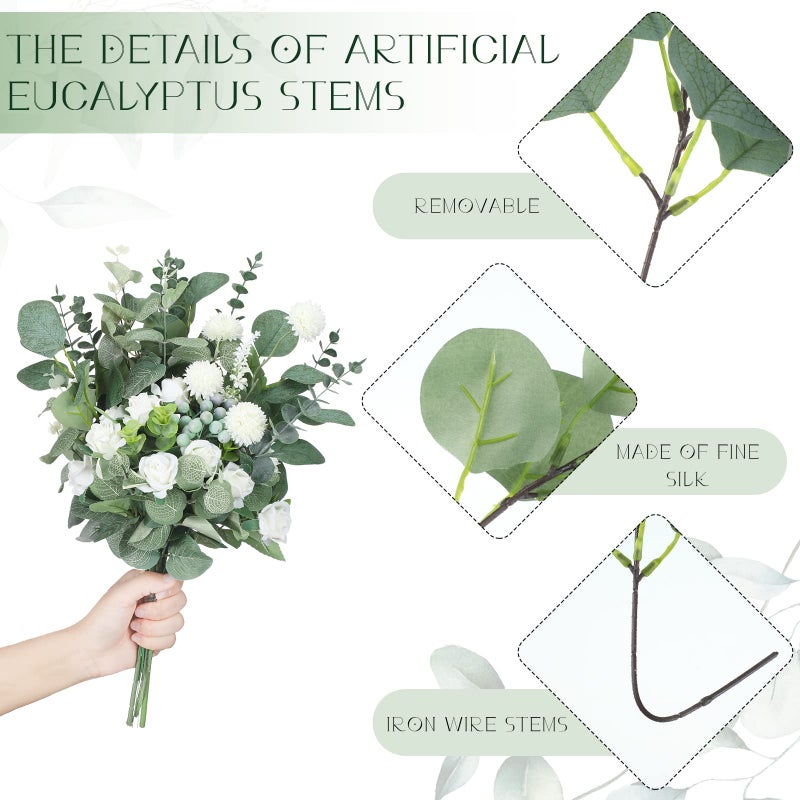 Giegxin 270 Pcs 3 Kinds Mixed Artificial Eucalyptus Leaves Stems Bulk Silver Dollar Leaves Picks Dried Eucalyptus Bundle Faux Spray for Wedding Vase Bouquet Floral Arrangement (Green) - Image 3