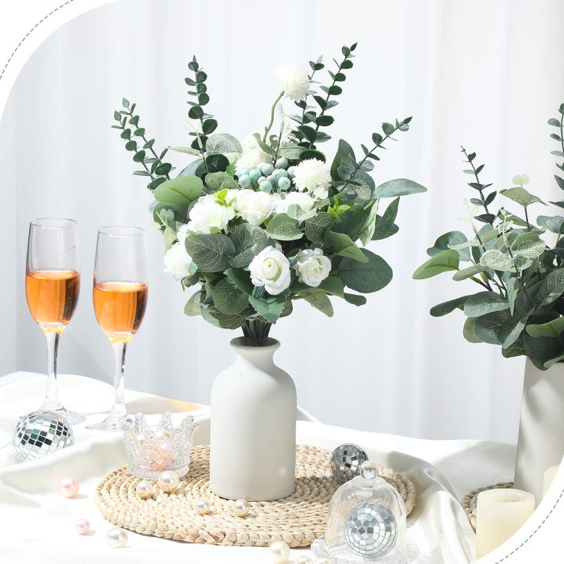 Giegxin 270 Pcs 3 Kinds Mixed Artificial Eucalyptus Leaves Stems Bulk Silver Dollar Leaves Picks Dried Eucalyptus Bundle Faux Spray for Wedding Vase Bouquet Floral Arrangement (Green) - Image 4
