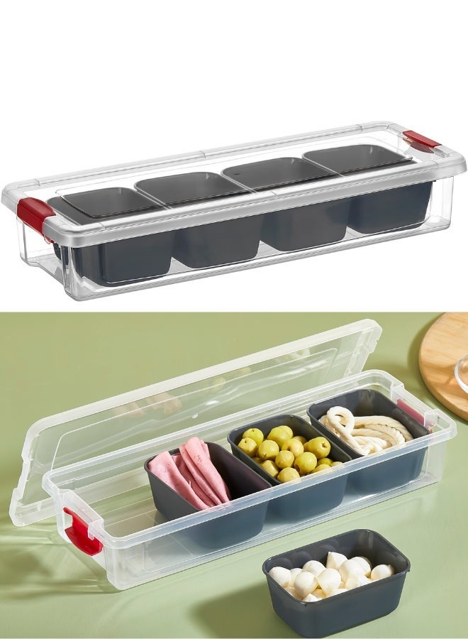 Rectangular plastic organizer box with a capacity of 2.3 liters and measuring 37.5X14.5x6.5 Cm. This storage box features a lid and internal dividers, making it ideal for organizing kitchen utensils, tableware, spices, nuts, small toys, office supplies, pantry items, and cupboards. The sturdy and practical plastic box keeps all your belongings organized and easily accessible. Its durable, high-quality design helps maintain a clean and tidy home. - Image 2