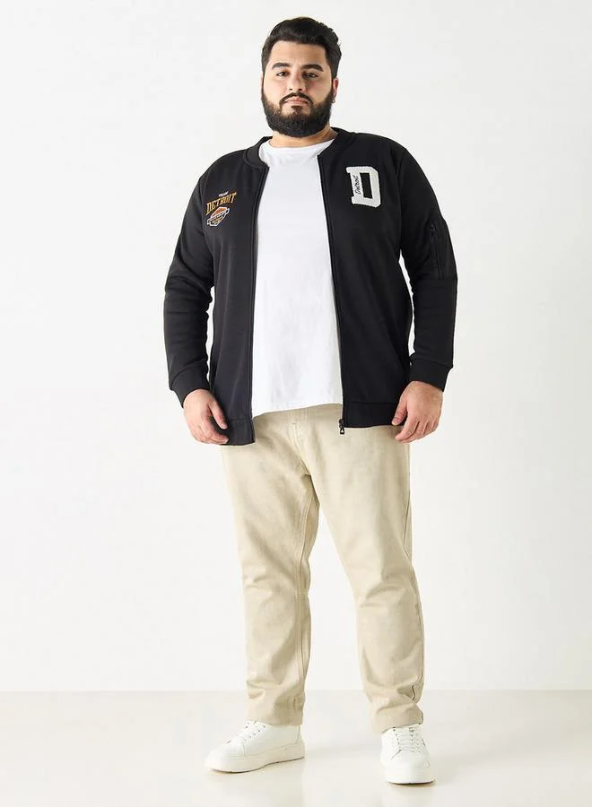 سبلاش فيڤ جاكيت مقاس كبير بياقة رياضية وأكمام طويلة وجيوب