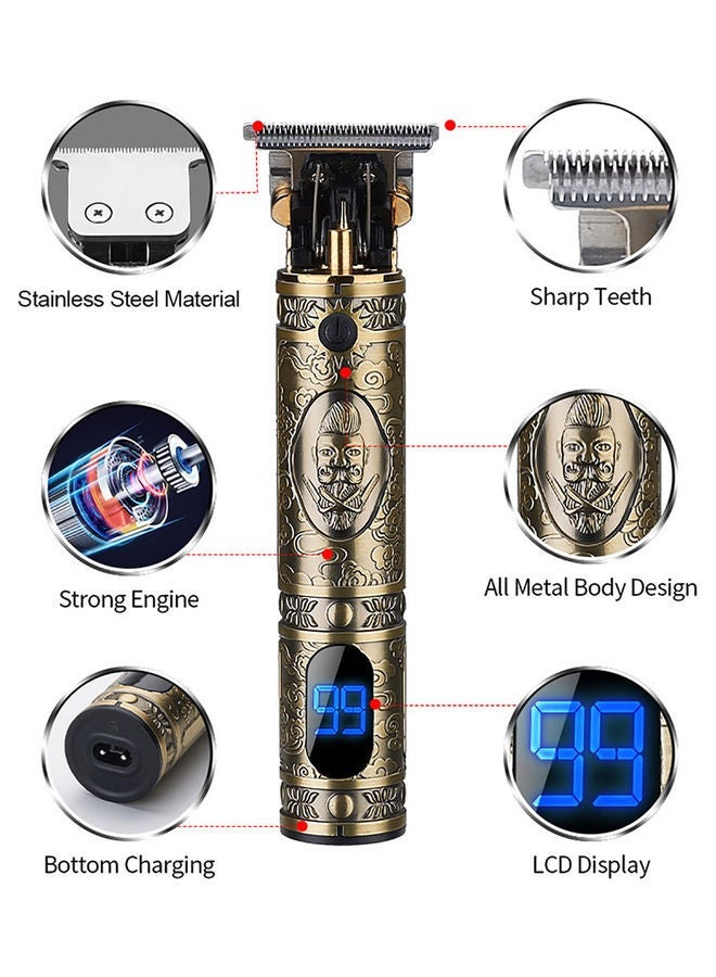 NIBEMINENT Rechargeable Cordless Professional Beard Hair Trimmer With Combs Brush Gold - Image 4