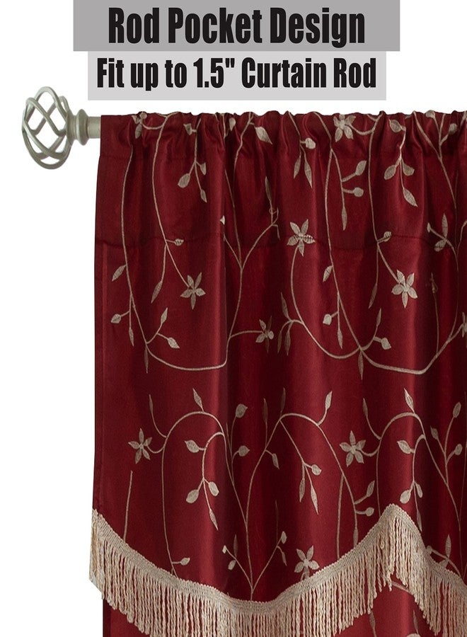 Randall Christmas Floral Sheer Curtain Panel Set with Attached Valance Botanical Embroidery Taffeta- 2 Panels+1 Valance with Tassel and 2 Tiebacks for Bedroom Living Room (Rod Pocket, 27"×84", Red) - Image 5