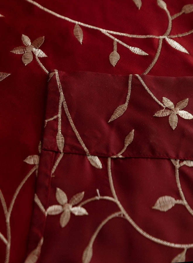 Randall Christmas Floral Sheer Curtain Panel Set with Attached Valance Botanical Embroidery Taffeta- 2 Panels+1 Valance with Tassel and 2 Tiebacks for Bedroom Living Room (Rod Pocket, 27"×84", Red) - Image 4
