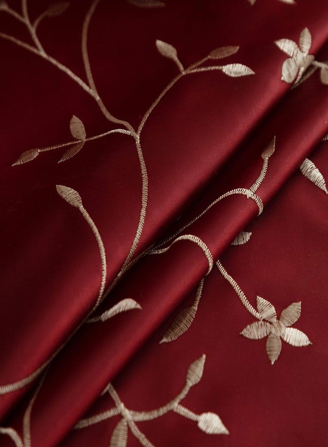 Randall Christmas Floral Sheer Curtain Panel Set with Attached Valance Botanical Embroidery Taffeta- 2 Panels+1 Valance with Tassel and 2 Tiebacks for Bedroom Living Room (Rod Pocket, 27"×84", Red) - Image 3