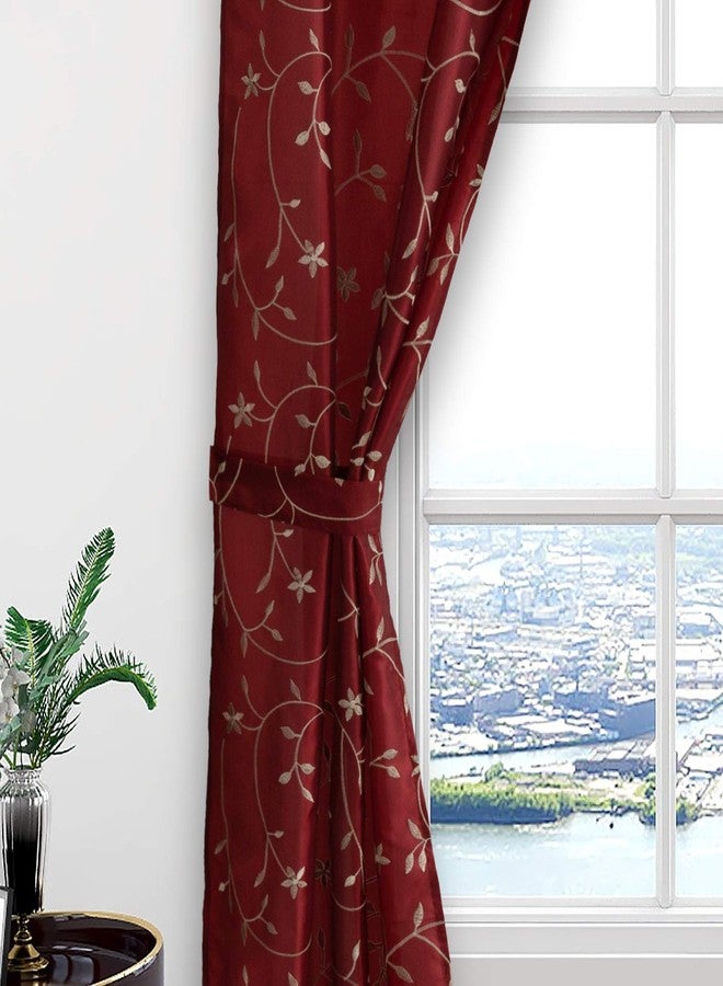Randall Christmas Floral Sheer Curtain Panel Set with Attached Valance Botanical Embroidery Taffeta- 2 Panels+1 Valance with Tassel and 2 Tiebacks for Bedroom Living Room (Rod Pocket, 27"×84", Red) - Image 2