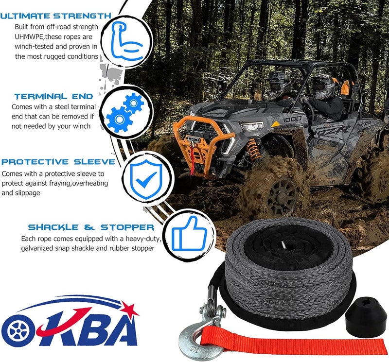 OKBA Synthetic Winch Rope Cable Kit 1/4" x 50' - 10000LBS Winch Line Rope with Protective Sleeve + Hook + Rubber Stopper for 4x4 Off Road Vehicle ATV UTV Polaris UTV - Image 2