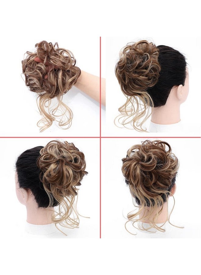 KETHBE KETHBE Messy Bun Hair Piece Tousled Updo Hair Buns Extension Elastic Hair Band Hair Pieces Curly Hair Bun Scrunchie For Women (Brown Mix Ash Blonde)  - Image 2