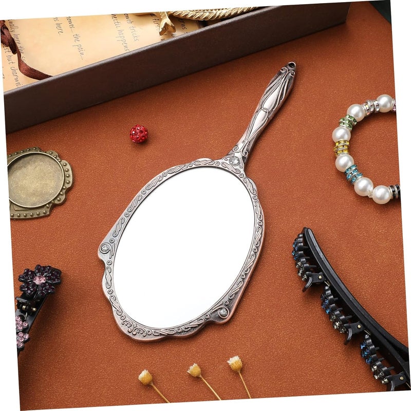 GALPADA Vintage Handheld Makeup Mirror Decorative Travel Mirror with Classic Design Rotation High Definition Reflection for Ladies and Women Portable Cosmetic Mirror - Image 3