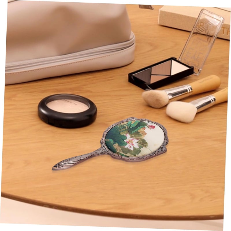 GALPADA Vintage Handheld Makeup Mirror Decorative Travel Mirror with Classic Design Rotation High Definition Reflection for Ladies and Women Portable Cosmetic Mirror - Image 4