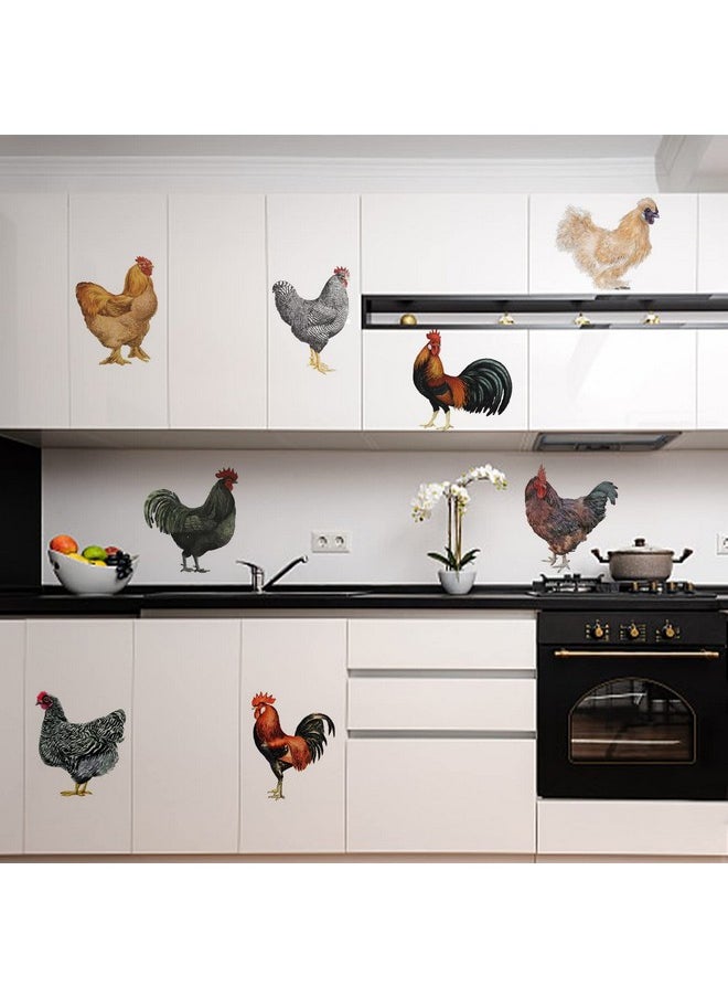 PLIGREAT - 8 Pcs Roosters Hens Wall Stickers Removable Vinyl Peel And Stick Wall Decals For Kitchen Pantry Playroom Nursery Farmhouse Wall Decoration Home Indoor Diy Window Fridge Door Wall Art Decor - Image 1