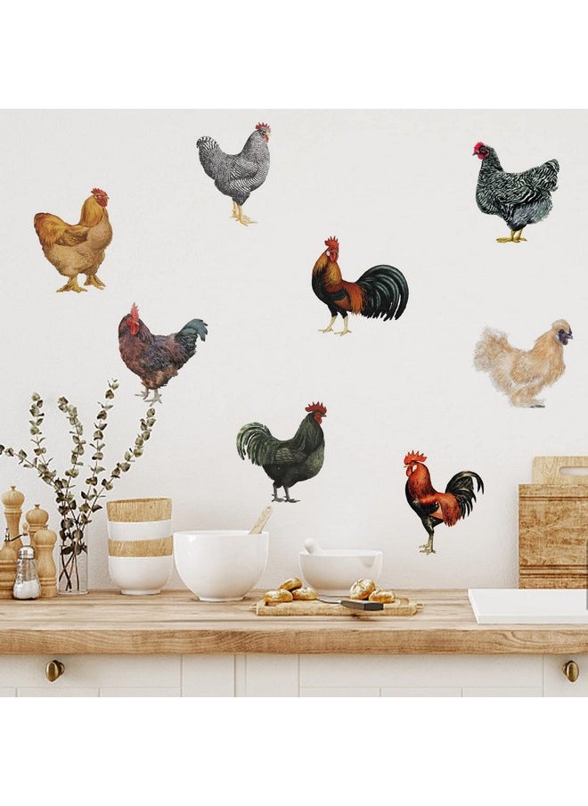 PLIGREAT - 8 Pcs Roosters Hens Wall Stickers Removable Vinyl Peel And Stick Wall Decals For Kitchen Pantry Playroom Nursery Farmhouse Wall Decoration Home Indoor Diy Window Fridge Door Wall Art Decor - Image 1