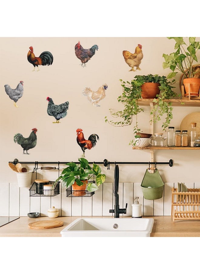 PLIGREAT - 8 Pcs Roosters Hens Wall Stickers Removable Vinyl Peel And Stick Wall Decals For Kitchen Pantry Playroom Nursery Farmhouse Wall Decoration Home Indoor Diy Window Fridge Door Wall Art Decor - Image 1