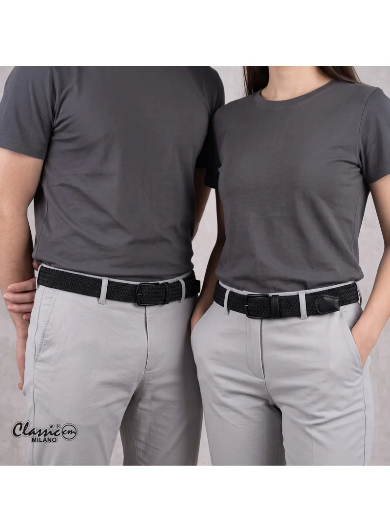 Classic Milano Black (DWE-317) Classic Milano Braided Cotton Elastic Stretch Belt for Men & Women, Woven Canvas Web Belt with Gift Box, Adjustable Men's Belt | Full Length: 110CM (Free Size - Fits up to the waist of 40 Inches / 100 CM)  | Best Price UAE