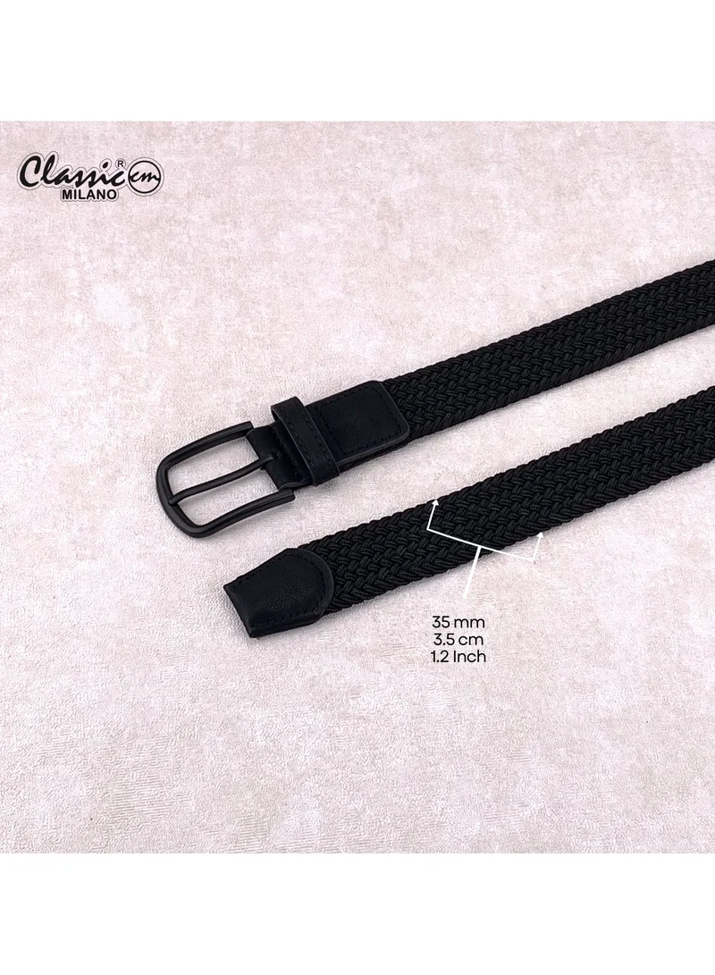 Classic Milano Black (DWE-317) Classic Milano Braided Cotton Elastic Stretch Belt for Men & Women, Woven Canvas Web Belt with Gift Box, Adjustable Men's Belt | Full Length: 110CM (Free Size - Fits up to the waist of 40 Inches / 100 CM)  | Best Price UAE