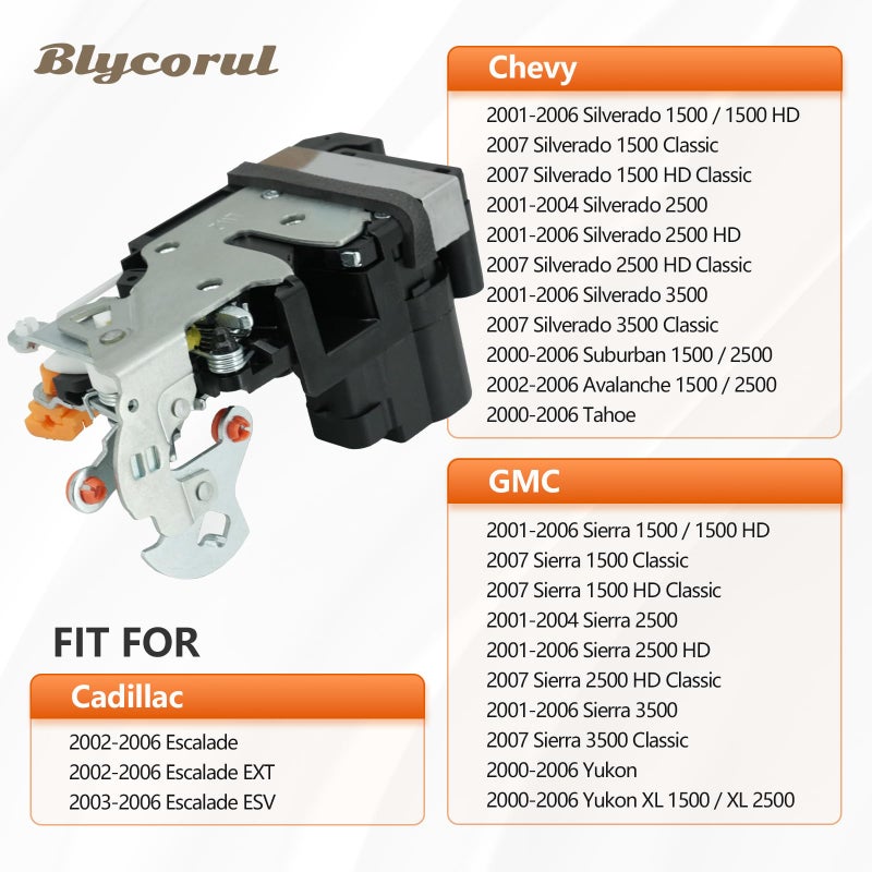 Blycorul Front Left Door Lock Actuator Compatible with 2000-2007 Cadillac Escalade Chevy Silverado Suburban Tahoe GMC Sierra Yukon, Door Latch Assembly Replaces 931-318, 15110643 - Image 2