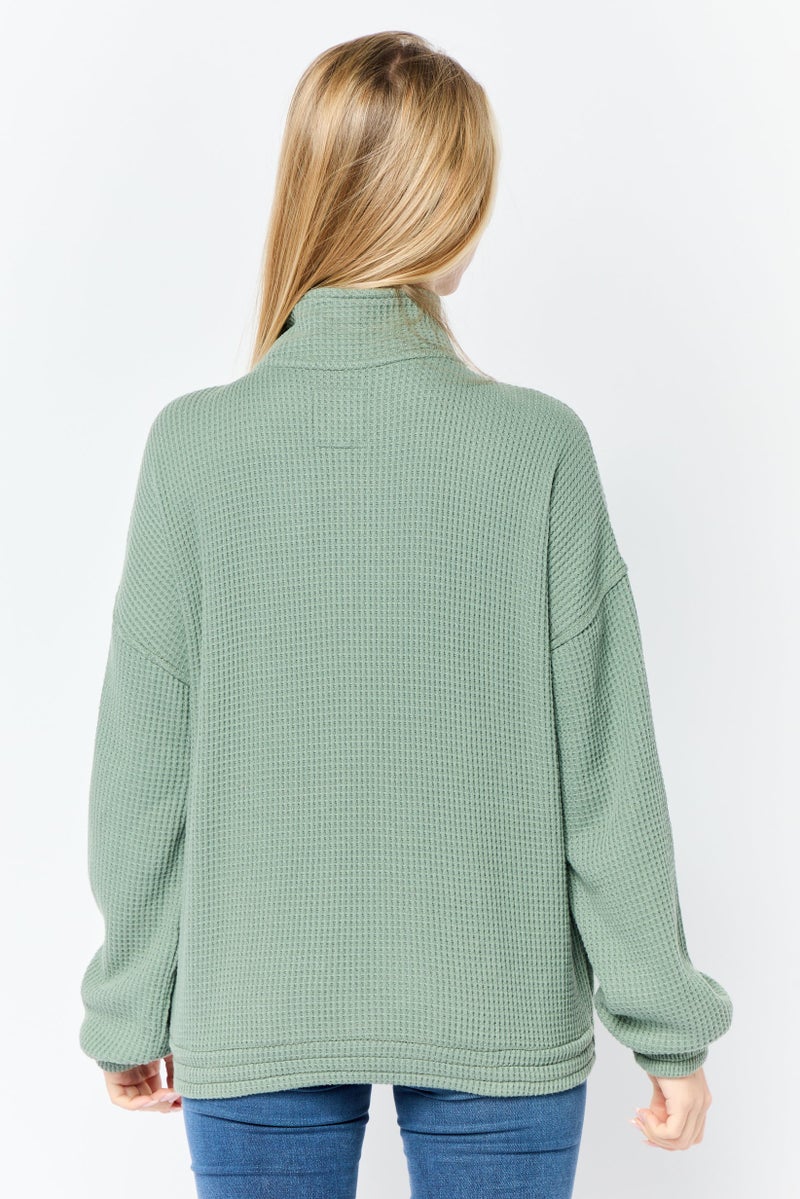 Aerie Women High Neck Knitted Sweater, Olive - Image 2