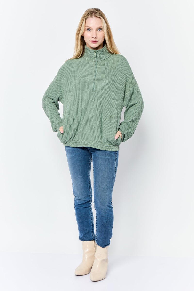 Aerie Women High Neck Knitted Sweater, Olive - Image 4