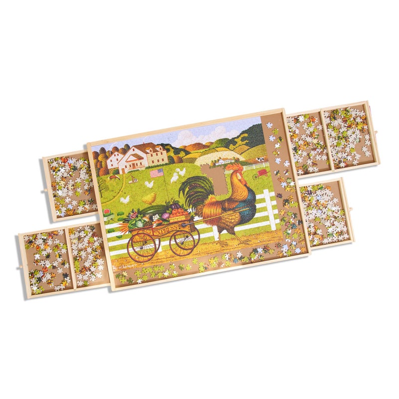Buffalo Games - Wood Puzzle Table - 1000 Piece Size - Jigsaw Puzzle Accessory - Storage Drawers with Dividers for Pieces - Preassembled in Box Just Add Handles - Image 1