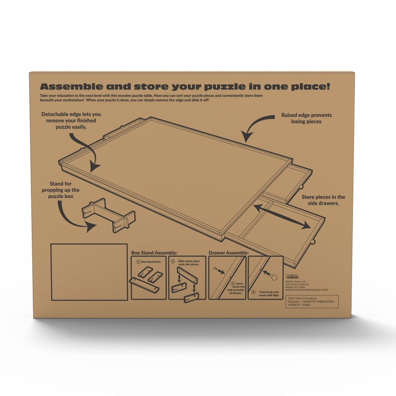 Buffalo Games - Wood Puzzle Table - 1000 Piece Size - Jigsaw Puzzle Accessory - Storage Drawers with Dividers for Pieces - Preassembled in Box Just Add Handles - Image 3