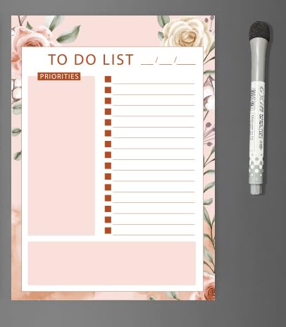 AccuPrints A4 Floral to-Do List Notepad with Priority Section (23x30cm) or 9x12 inch with Magnetic Marker Pen - Dry Erase Flexible Writing Film for Kitchen Fridge/Office Godrej/Metal Wardrobe - Image 4