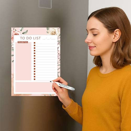 AccuPrints A4 Floral to-Do List Notepad with Priority Section (23x30cm) or 9x12 inch with Magnetic Marker Pen - Dry Erase Flexible Writing Film for Kitchen Fridge/Office Godrej/Metal Wardrobe - Image 1