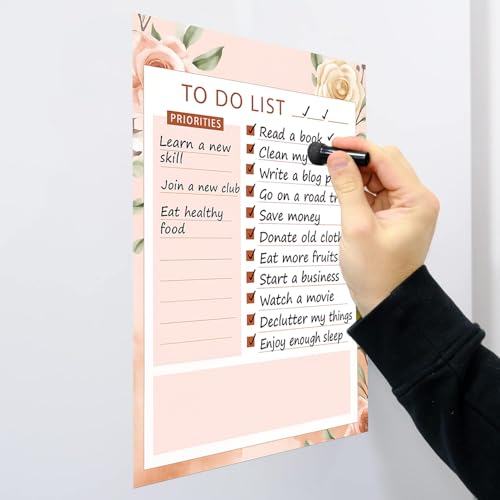 AccuPrints A4 Floral to-Do List Notepad with Priority Section (23x30cm) or 9x12 inch with Magnetic Marker Pen - Dry Erase Flexible Writing Film for Kitchen Fridge/Office Godrej/Metal Wardrobe - Image 3