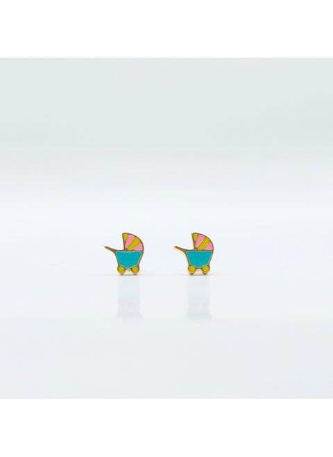 Shopping Cart Stud Earrings For Kids, Gold Plated