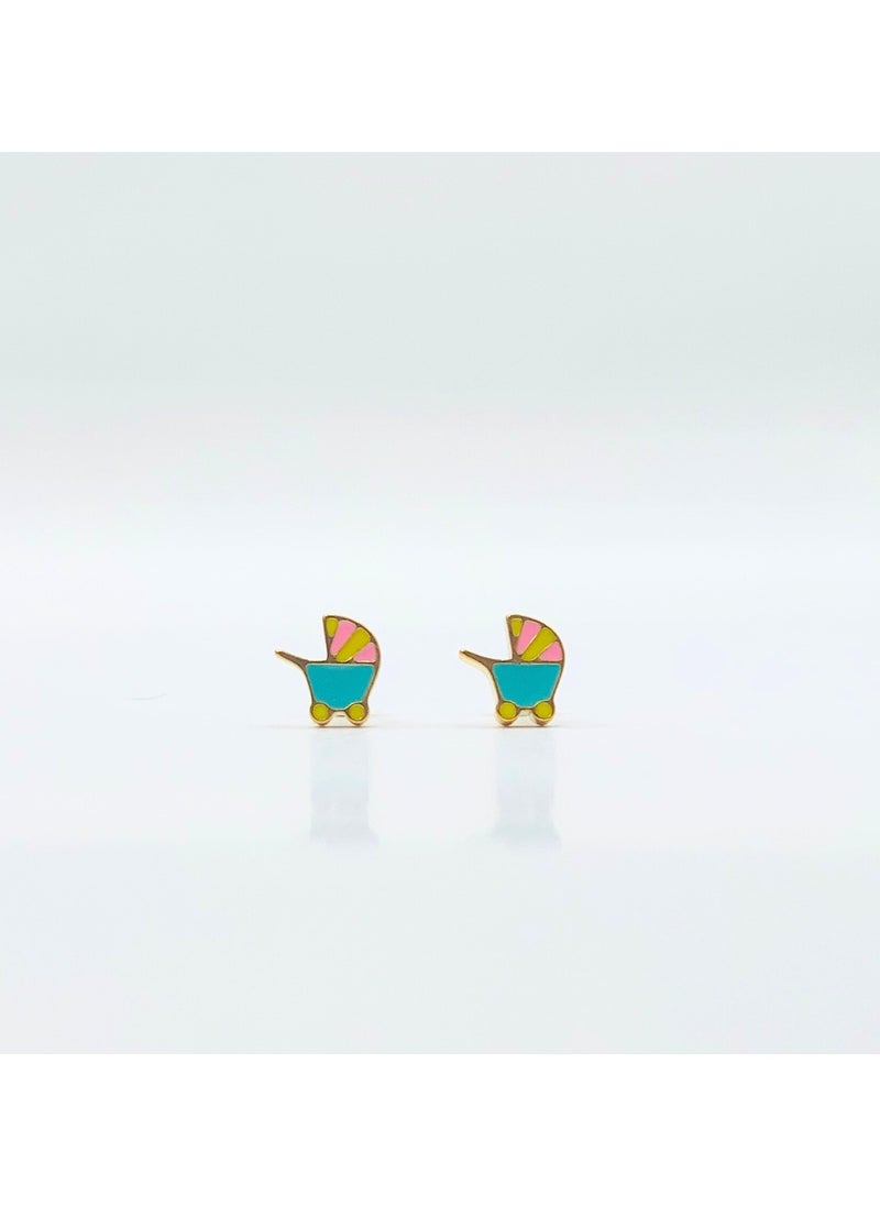 Earss Shopping Cart Stud Earrings For Kids, Gold Plated  - Image 1