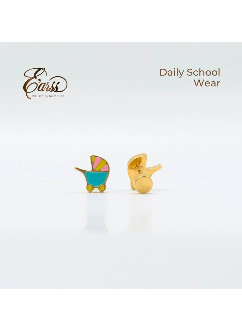 Earss - Shopping Cart Stud Earrings For Kids, Gold Plated - Image 1