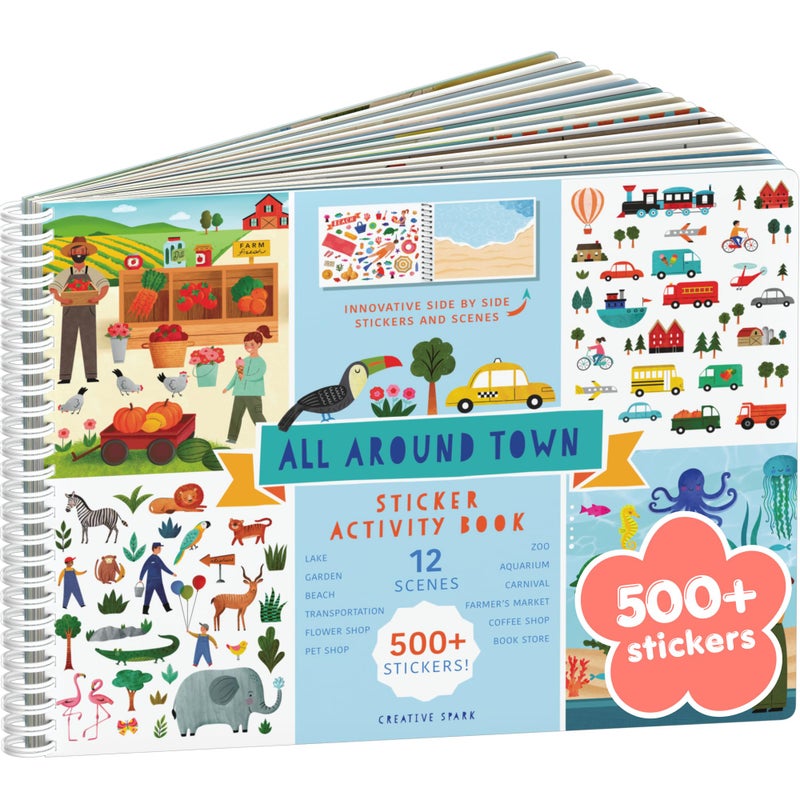 CUPKIN All Around Town 500 Kids Sticker Book by Cupkin Fun Toddler Travel Activity Coloring and Sticker Book Road Trip Essentials 12 Coloring Pages 12 Side by Side Scenes for Ages 28 Years - Image 2