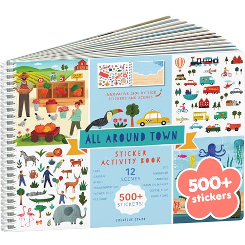 CUPKIN All Around Town 500 Kids Sticker Book by Cupkin Fun Toddler Travel Activity Coloring and Sticker Book Road Trip Essentials 12 Coloring Pages 12 Side by Side Scenes for Ages 28 Years - Image 1