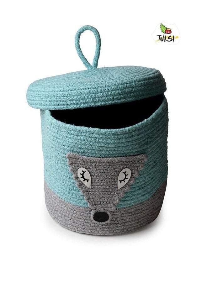 Rosslyn Kids Lid Basket with Beautiful Characters - Rope Storage Basket for Baby Diaper, Stuffed Animal Storage Bin Rope Basket for Kids Toy, Baby Laundry Baskets with lid - Blue Foxx - Image 2